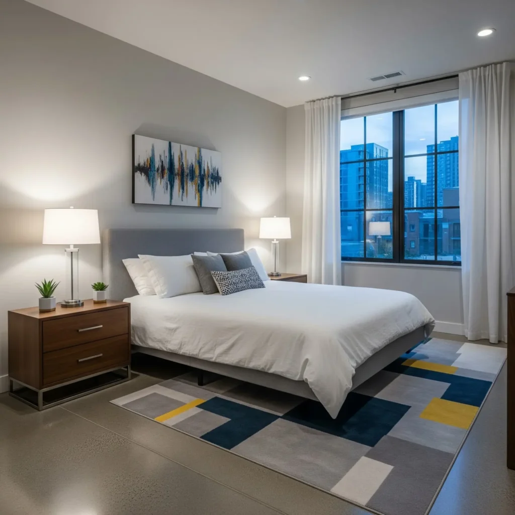 Area rug placed in bedroom